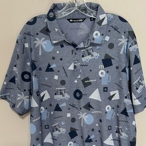 Travis Mathew Geometric Polo Shirt - Gray and Blue